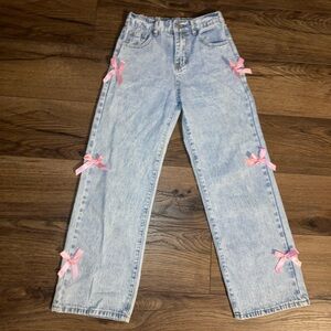 Women's wide leg Jeans with Pink Ribbon bows size s